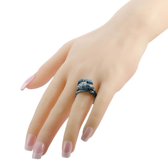 Gucci Garden Silver and Blue Enamel Snake Motif Ring - Picture 4 of 11